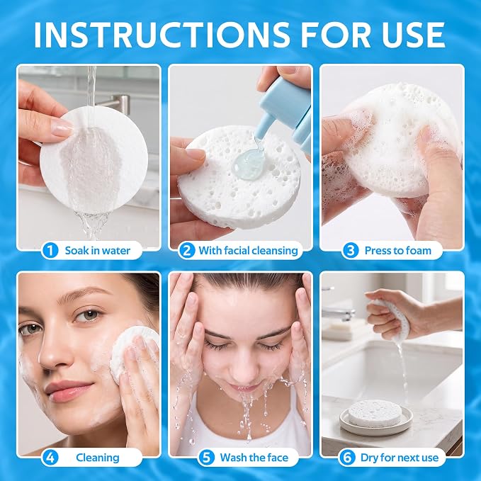 200 PCS Compressed Facial Sponges,White Cellulose 100% Natural Cosmetic Spa Sponges for Facial Cleansing, Exfoliating Mask, Makeup Removal