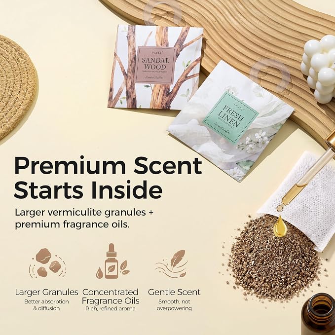 12 Pack Fresh Linen Scented Sachets, Air Freshener for Small Spaces | Hanging Sachet Bags with Retractable Hook; Closet Deodorizer & Odor Eliminator for Drawers, Shoe Cabinets, Cars & Luggage