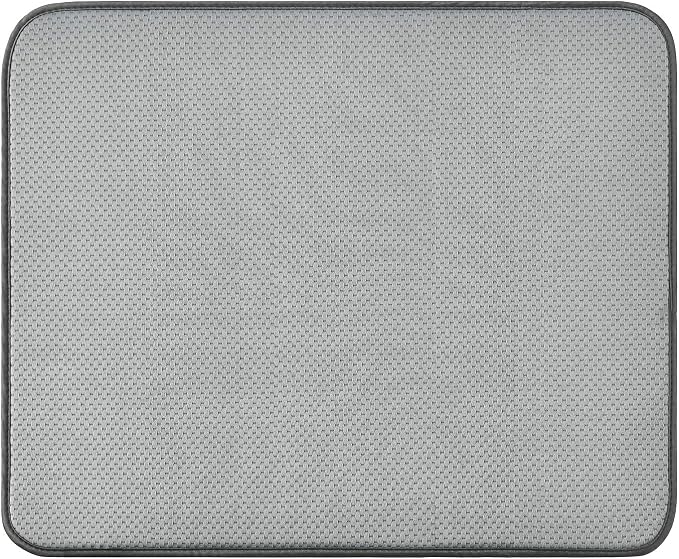 SUBEKYU Dish Drying Mat for Kitchen Counter, Microfiber Absorbent Dishes Drainer/Rack Pads under Sink, 19.6 by 16.1 inches, Set of 2, Grey, Ripple