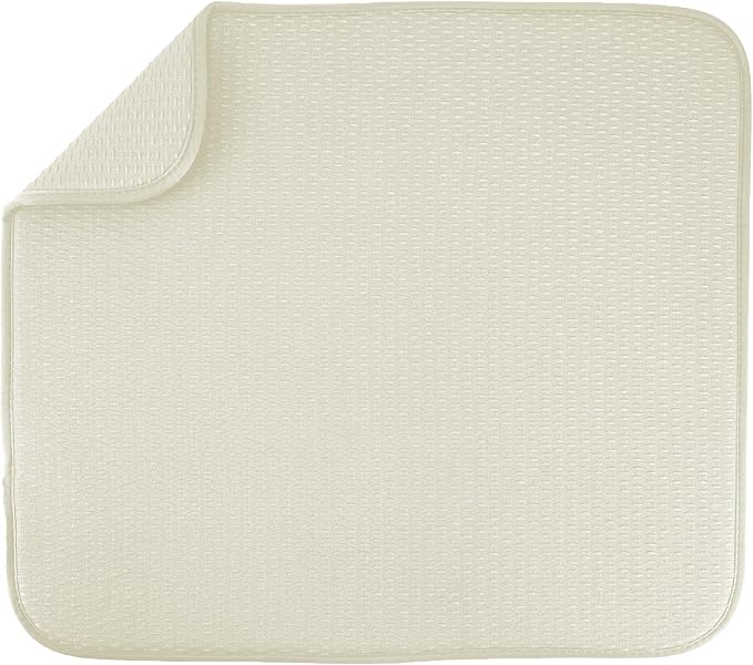 S&T INC. Dish Drying Mat, 16" x 18", Large, Diamond Texture, Cream | Absorbent Microfiber, Kitchen Counter Mat for Dishes, Utensils, Pots and Pans, Machine Washable
