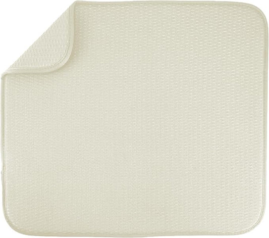 S&T INC. Dish Drying Mat, 16" x 18", Large, Diamond Texture, Cream | Absorbent Microfiber, Kitchen Counter Mat for Dishes, Utensils, Pots and Pans, Machine Washable