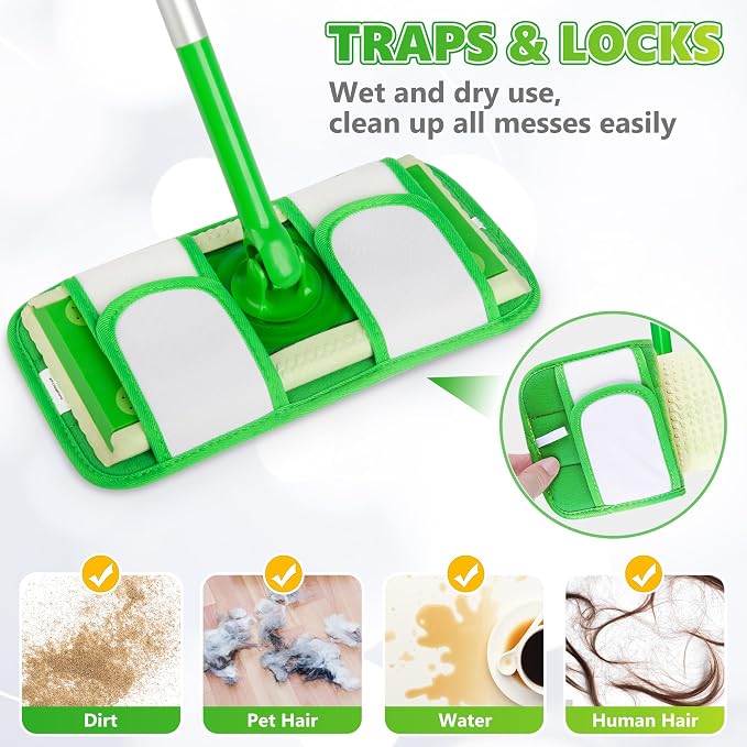 Microfiber Mop Pads Compatible with Swiffer Sweeper Mop, Wet Pads Refills Dry Pads Reusable Wet Pads Mop Refill Pads Dry Wet Refills Washable Pads Wood Floor Pads for Wet Dry Cleaning(4 Pack)