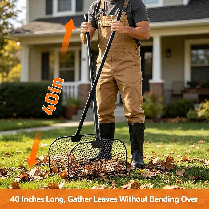 Leaf Grabber Rake, Lightweight Steel Leaf Picker Upper, Long Handle Leaf Scoop with Cushioned Grip, Multi-Use Garden Claw Tool for Lawn Yard Shrub Debris Cleanup