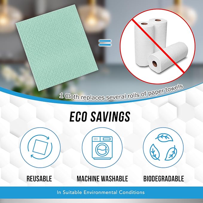 ACTIVE Swedish Dishcloths and Disposal Cleaner - Includes 12ct Cellulose Dish Cloths and 24ct Garbage Disposal Cleaning Tablets