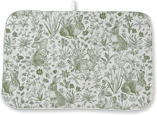 Easter Dish Drying Mat 18 x 24 Inch Sage Green Bunny Floral Drying Mat for Kitchen Counter Absorbent Sage Green Wildflowers Botanical Spring Dishes Dry Pad for Drainer Rack Kitchen Fast Dry