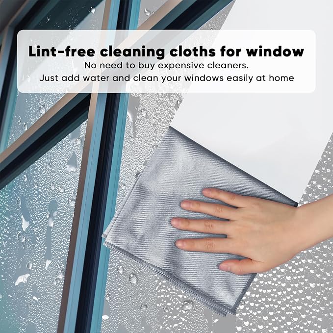 HOMEXCEL Microfiber Glass Cleaning Cloth 12 PK, Lint Free Streak Free, Reusable Magic Cleaning Cloth for Cleaning Windows, Glasses, Mirrors, Screens, Stainless Steel, and More Grey-12”×12”