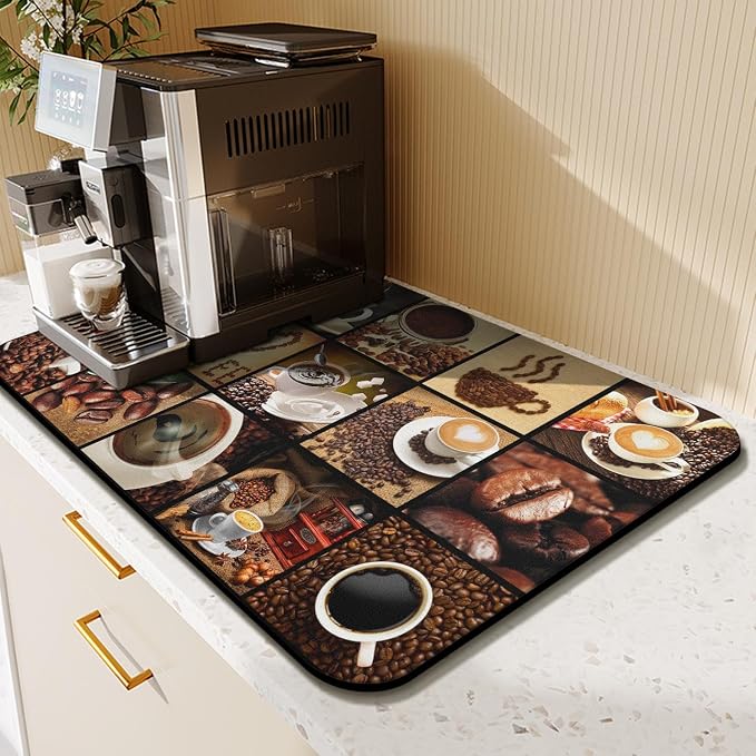 Coffee Mat 23inx15in, Anti-Slip & Waterproof Coffee Bar Accessories, Absorbent Hide Stain, Dish Drying Mat for Kitchen
