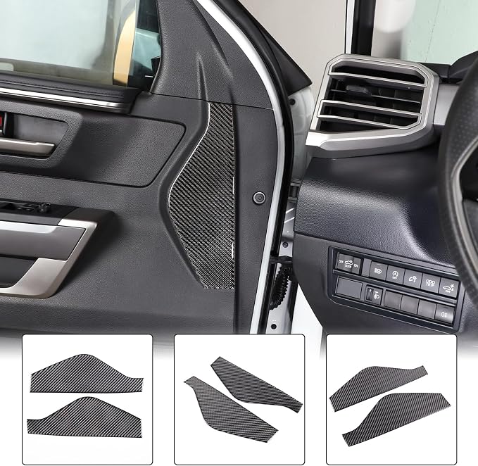 Aunginsy Car Inner Door Anti-Collision Cushion Protector Stickers Compatible with Toyota Tundra/Sequoia 2022 2023 2024 Truck Real Carbon Fiber Decorative Sticker Protection Cover Interior Accessories