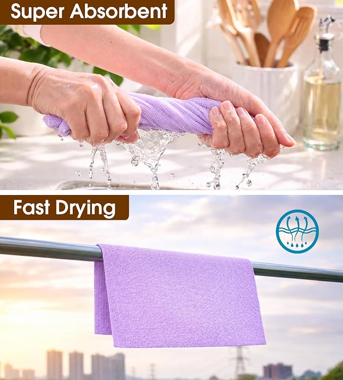KitchLife Microfiber Cleaning Cloth Roll, 100 Pack - Tear-Away Microfiber Paper Towels, Lint-Free, Reusable, Washable for Kitchen, Car, Dishes, and Sensitive Surfaces (Light Purple)
