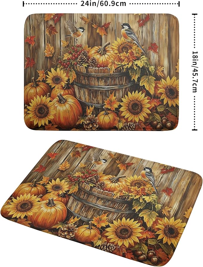 Fall Dish Drying Mat for Kitchen Counter Autumn Pumpkin Harvest Thanksgiving Microfiber Absorbent Dish Draining Reusable Washable Foldable Extra Large 18"x24"