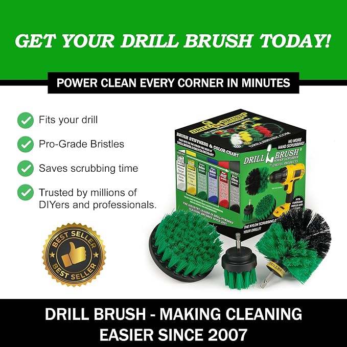 Drillbrush Green Kitchen Drill Brush Set – Drill Powered Cleaning Tools for Stainless Steel Sink, Copper Sink, Stove Top, Oven, Air Fryer & Cabinets – Must-Have Kitchen Accessories for Fast Cleaning
