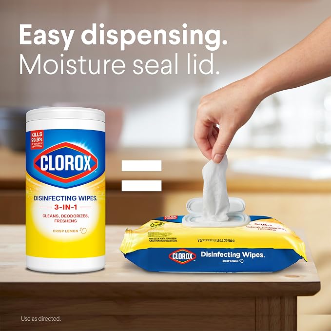 Clorox Disinfecting Cleaning Wipes Flex Pack, Bleach Free, Crisp Lemon, 75 Count (Pack May vary)
