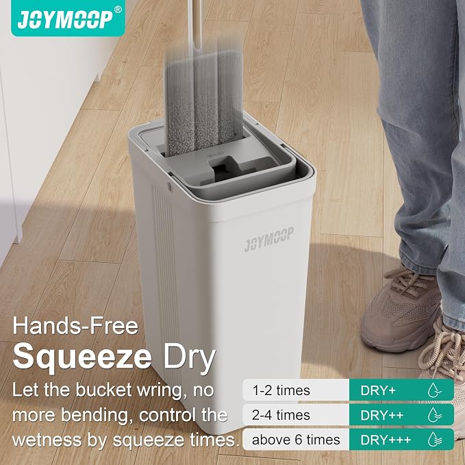 JOYMOOP Mop and Bucket Set for Home and Commercial Use, Flat Mop System with 3 Reusable Microfiber Pads, Floor and Wall Cleaner