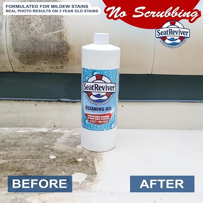 Marine Mildew Stain Remover for Boat Seats, Vinyl & Plastic | Light Gel That Clings Longer | Fast-Acting | No Scrub | 32oz