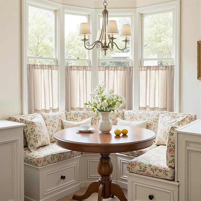 jinchan Linen Kitchen Tier Curtains, 38x24, 2 Panels, Natural | Light filtering, linen blend, rod pocket, farmhouse style, rustic decor, kitchen, bathroom, laundry room, RV, small windows