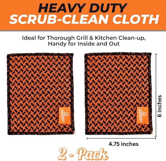 Proud Grill Q-Swiper Scrub-Clean Reusable Grill Cleaning Cloth - Non-Scratch Scrubbing Dish Cloths, Heavy Duty Micro-Coated Fiber Cloth, Multipurpose Kitchen Scrubber for Grills & Cookware - Pack of 2