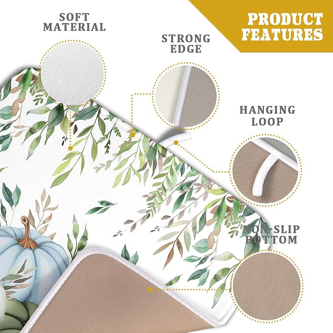 Giwawa Fall Blue Pumpkin Dish Drying Mat Autumn Harvest Dishes Pad 16"x18" Microfiber Quick Dry Dish Drainer Rack Mats Kitchen Counter Accessories