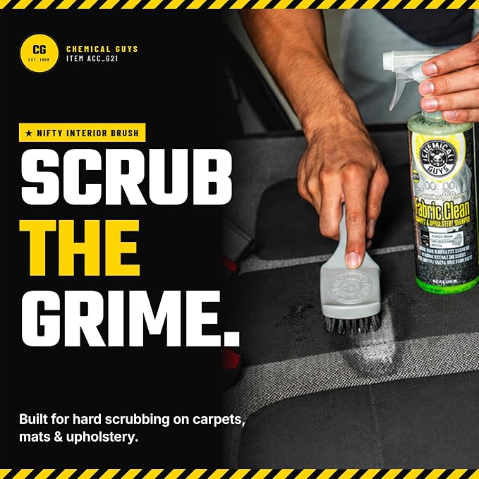 Chemical Guys, The Nifty Interior Detailing Brush for Carpet & Upholstery | Synthetic bristles and a short ergonomic handle scrub carpet, mats, upholstery and trunk liners with control
