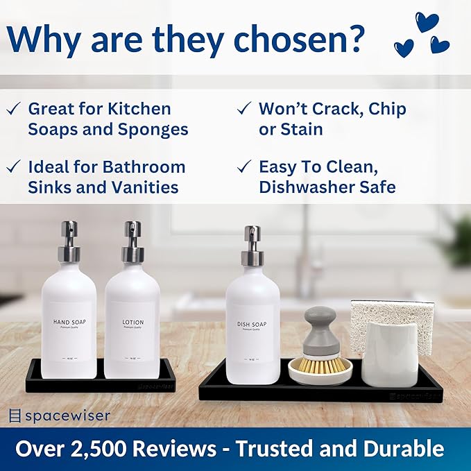 Spacewiser Countertop and Vanity Tray - 2 PC (11” and 7”) Shatterproof Silicone Kitchen and Bathroom Trays for Counter, Kitchen Soap Dispenser Tray, Vanity Trays for Bathroom, Perfume Key Tray