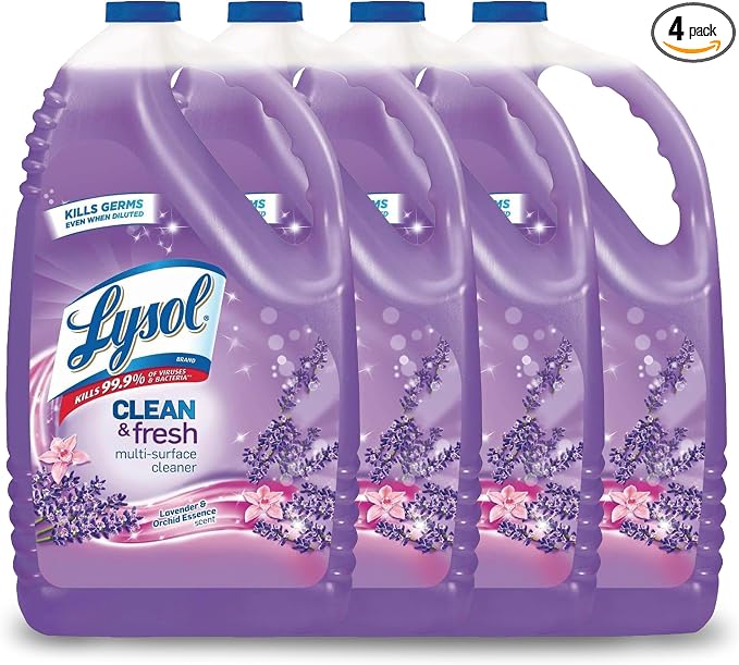 Lysol All Purpose Cleaner, Multi-Surface Disinfectant Floor Cleaner for Mopping Solution, Household Cleaning Supplies, for Bathroom & Kitchen, Lavender Orchid Scent, 4x144 oz