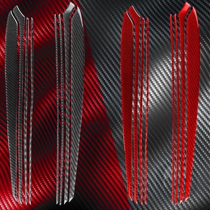 Red Real Carbon Fiber Trim for Tesla Accessories | for Model 3 2017-2022 / Model Y 2020-2024 Inner Door Side Panel Sticker Interior Thick Overlay Decal