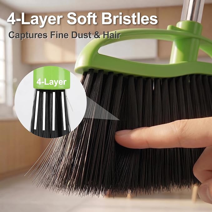 Soft Bristle Indoor Broom, Angle Kitchen Broom for Hardwood Floor Cleaning | Fine Bristles for Indoor Floor Cleaning