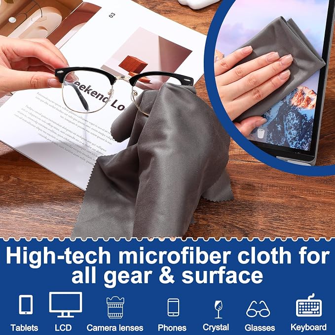 Frienda 12 Pack Large Microfiber Glass Cleaning Cloths 12 x 12 Inch Oversized Eyeglass Sunglasses Cleaning Cloths for Electronics Glasses Screens and Lenses(Gray)