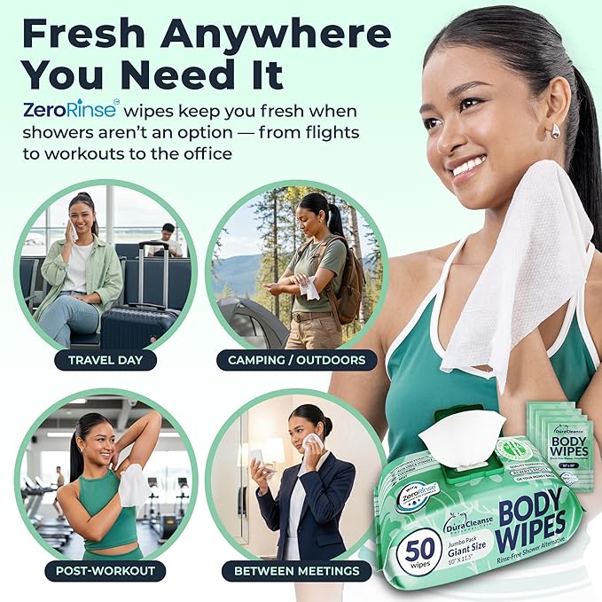 XL Body Wipes for Women, No Rinse Adult Bathing Wash Cloths - 4pk, 200 Shower Wipes + 16 Travel Bath Sheets -10"x11.5" Thick Cleansing Disposable Washcloths for Womens Hygiene & Elderly Incontinence