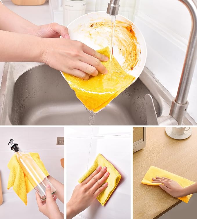 KitchLife Microfiber Cleaning Cloth Roll - Tear-Away Reusable Microfiber Paper Towels, Lint-Free, Washable, 20 Sheets for Kitchen, Car, Dishes, and Sensitive Surfaces (Yellow)