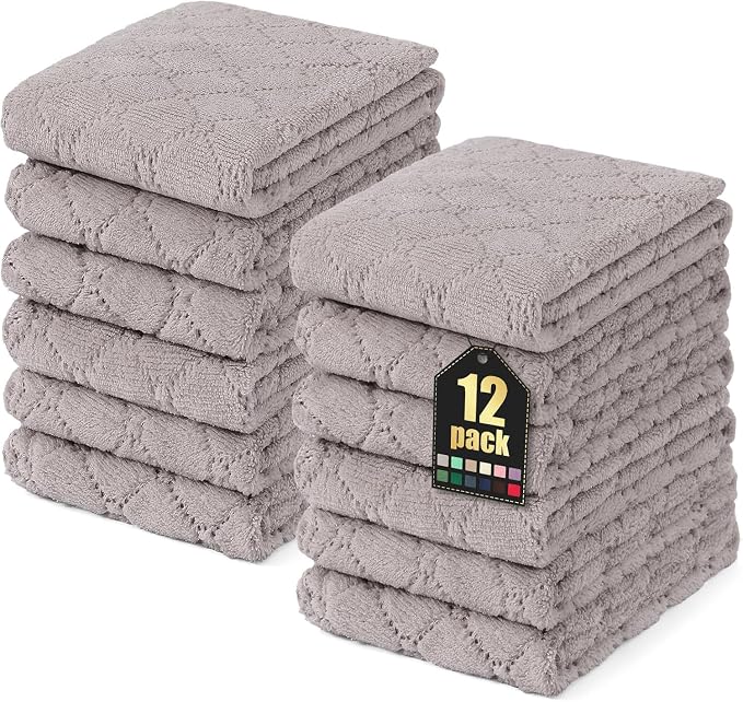 Homaxy 12 Pack Dish Towels for Kitchen (10 x 20 Inches, Grey), Super Soft and Absorbent Coral Velvet Dish Cloths for Washing Dishes, Nonstick Oil Fast Drying Microfiber Cleaning Cloth