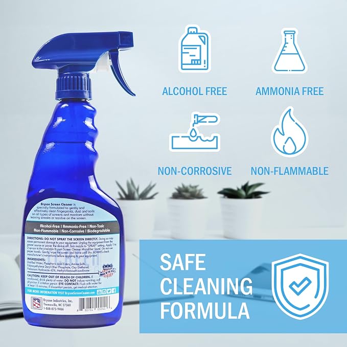 Bryson Screen Cleaner- 16 oz Spray Bottle For Use With LED & LCD TV, Computer Monitor, Laptop, and iPad Screens- 16 oz Bottle Only, No Towel