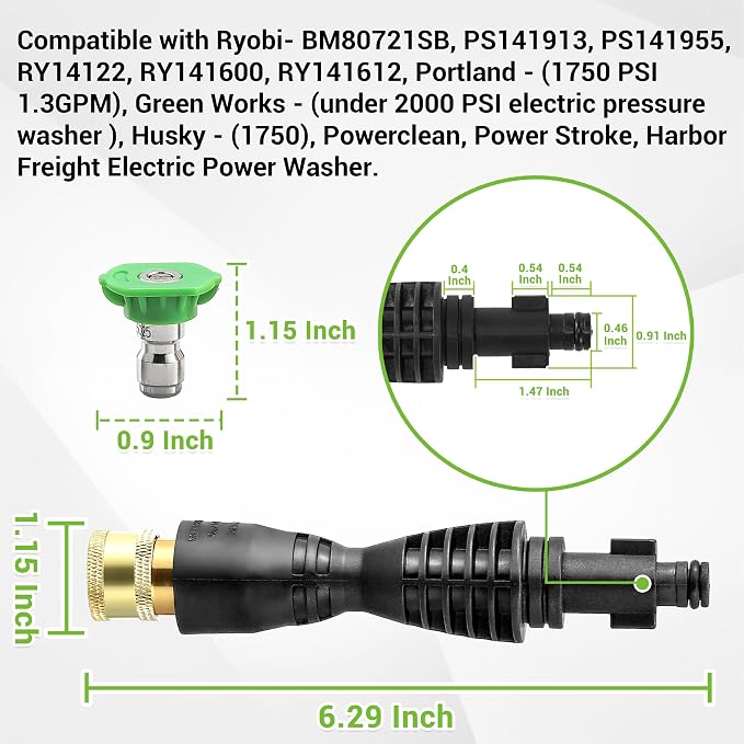 FIXFANS Pressure Washer Gun Adapter, Compatible with Ryobi, Portland, Husky | 1/4” Quick Connector, 6 Inch Power Washer Wand Replacement Kit 5 Spray Nozzles and 1 Tips Holder