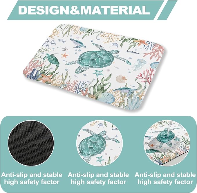 Sea Turtle Dish Drying Mat for Kitchen Counter Sink, Summer Beach Absorbent Microfiber Drying Pad, Reversible Waterproof Countertop Mat for Kitchen Decor