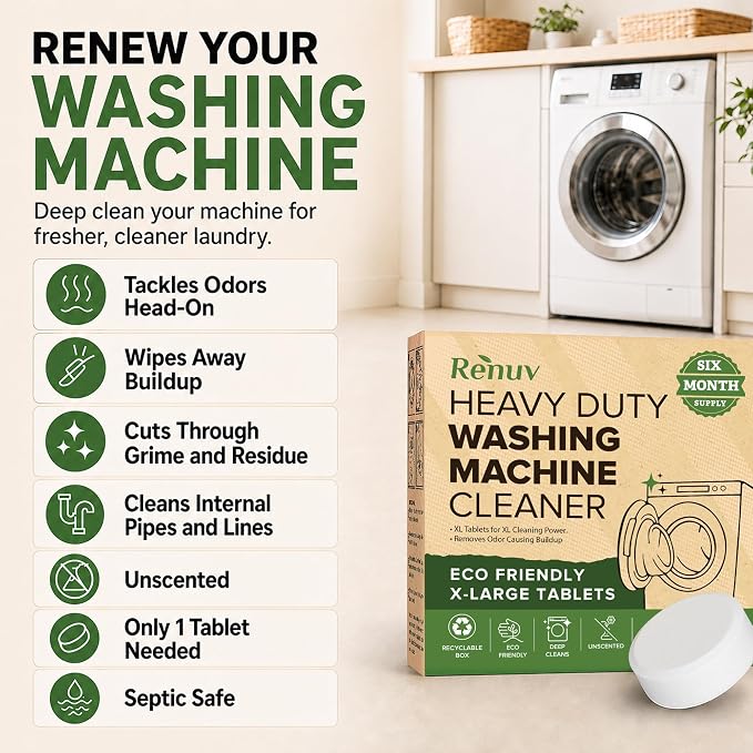 Renuv® Washing Machine + Dishwasher + Garbage Disposal Cleaner Bundle | Heavy Duty Home Appliance Deep Cleaning, Descaling, Deodorizing