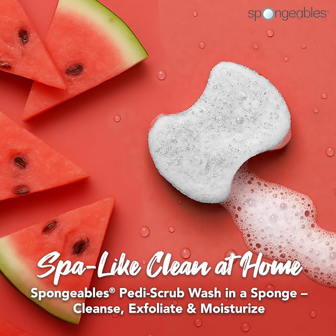 Spongeables Pedi Scrub Foot Exfoliating 20+ Wash Sponge, Watermelon, 3 Count