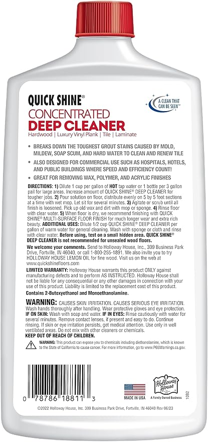 Quick Shine Deep Floor Cleaner 27 oz-6 Pk, Removes Buildup, Heavy Duty | Pro-level Deep Cleaning, Fresh Clean Scent, Removes Wax & Polish Safely , Ammonia Free, No Noxious Fumes, Made in USA