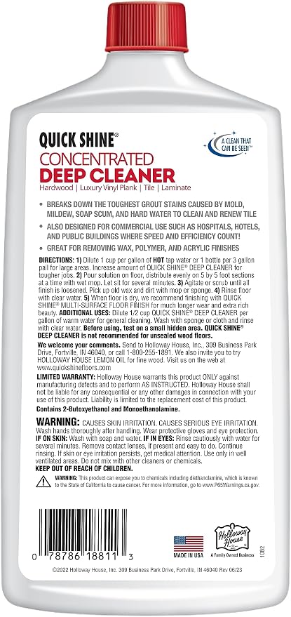 Quick Shine Multi Surface Deep Floor Cleaner and Wax Remover 27Fl oz,(Pack of 2) Removes Wax Build-Up,Revitalizes Floors &Cleans Grout,Use on Hardwood, Laminate, LVT,Tile and Stone,Pro-Level Cleaning | Pro-level Deep Cleaning, Fresh Clean Scent, Remove...