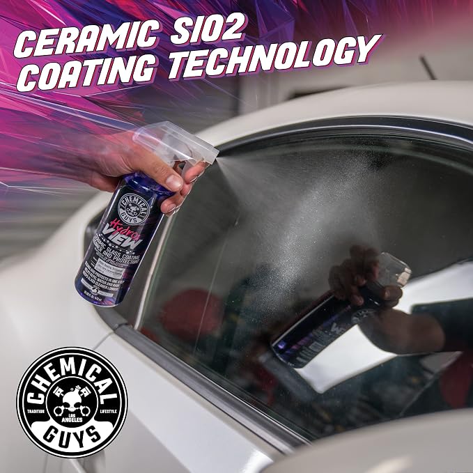 Chemical Guys, HydroView Ceramic Glass Cleaner & Coating for Windows, 16 oz | Cleans glass while adding a hydrophobic layer that beads water and cuts spots for clearer views in rain or fog