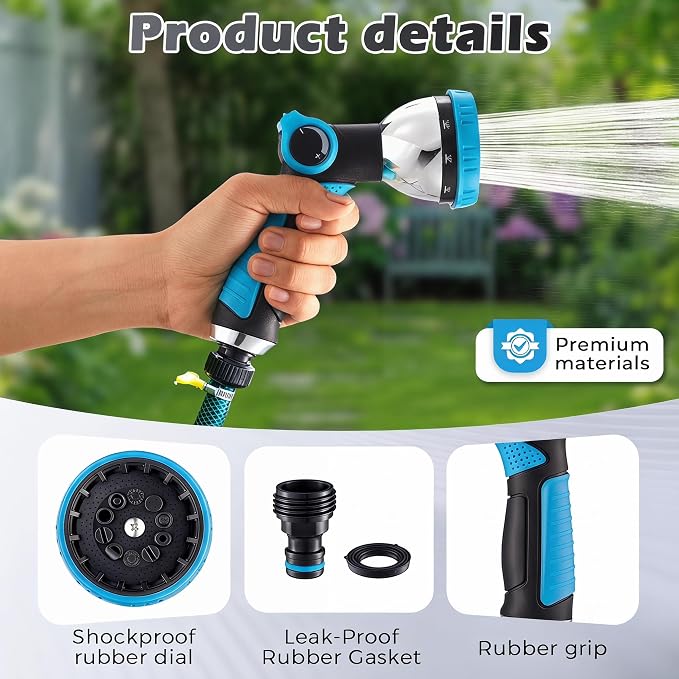 Garden Hose Nozzle High Pressure Leak Proof Spray Water Hose Nozzle Sprayer | Thumb Control 10 Spray Patterns On Off Valve Non-Slip Grip Hose Sprayer Nozzle for Plants & Lawns Watering,Car&Pet Washing