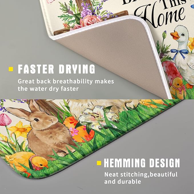 Easter Farmhouse Dish Drying Mat Funny Animal Dish Pad for Kitchen Counter Small 16 X 18