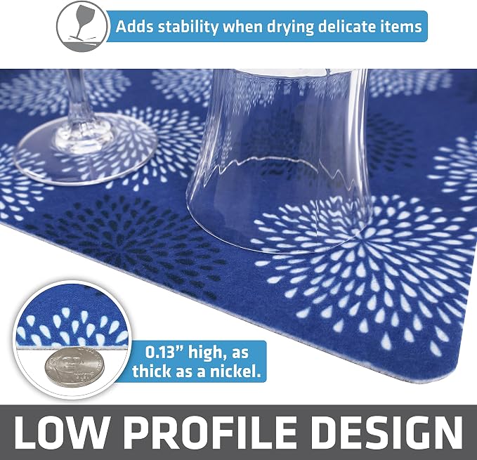 Drymate Jumbo XL Dish Drying Mat (19”x24”), Low-Profile, Super Absorbent, Quick Dry Fabric, Waterproof & Slip-Resistant, for Kitchen Counter, Trimmable, Easy to Clean (USA Made)(GoodBlue)