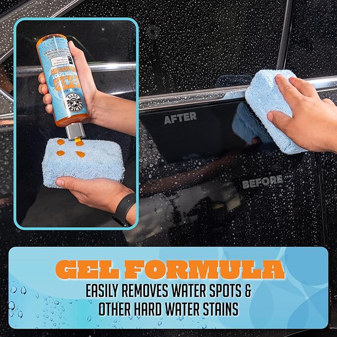 Chemical Guys, Heavy Duty Water Spot Remover Gel for Glass & Paint, 16 oz | Thick gel clings to glass and panels to tackle hard water stains and mineral marks, prepping for wax or ceramic