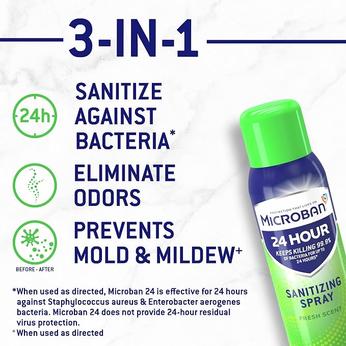 MICROBAN Disinfectant Spray, 24 Hour Sanitizing and Antibacterial Spray, Sanitizing Spray, Fresh Scent, 2 Count (15oz Each)