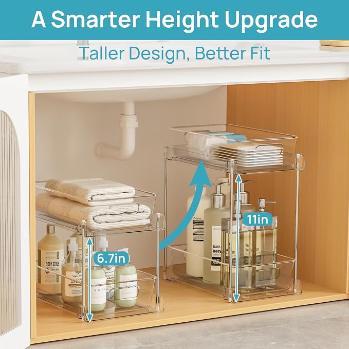 Vtopmart 4 Pack Higher Bathroom Under Sink Plastic Pull-Out Organizer (S-Higher)