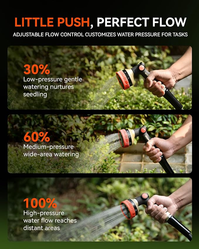 RAINPOINT Hose Sprayer Nozzle Heavy Duty - 8 Spray Patterns Garden Hose Nozzle with Adjustable Flow Control for Watering Plants, Washing Cars,Washing Pets, Thumb Control (Orange)