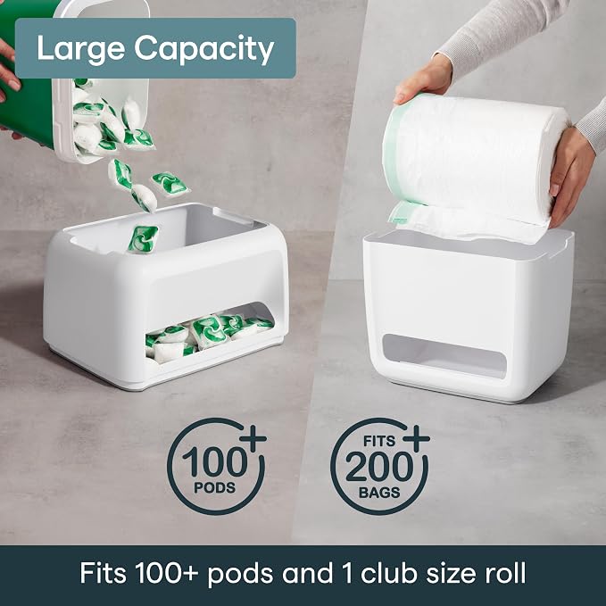 YouCopia SinkSuite Bag & Pod Dispenser, Standing Garbage Bag and Dishwasher Pod Organizer with Removable Lids for Storage, Speckled White