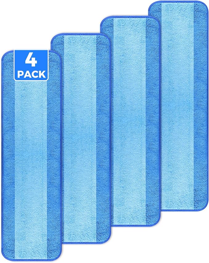 4-Pack 18 Inch Microfiber Mop Pads Compatible with Bona, Washable Reusable | Compatible With Bona And Similar 18" Mops; Dual-Sided Microfiber For Wood, Tile, Laminate, Vinyl And Stone Floors