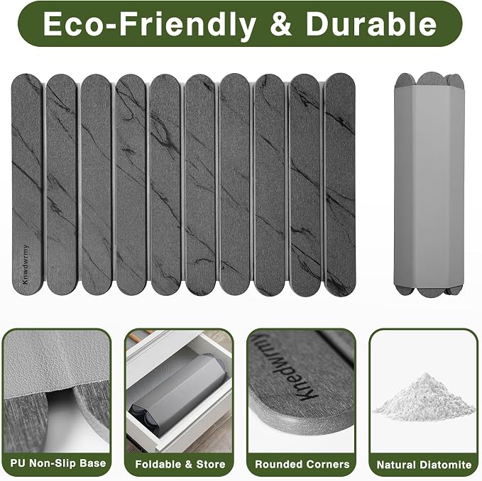 Stone Drying Mat for Kitchen Counter, 24"x16" Quick Dry Stone Dish Drying Mat, Foldable Absorbent Diatomaceous Earth Pad for Plates Cups Utensils (Dark Gray)