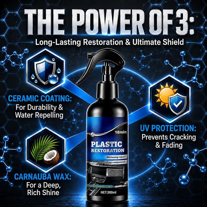 Back to Black Plastic Restorer Spray, 10oz Trim and Bumper Restoration Kit | Ceramic coating & carnauba wax formula with UV protection. Non-greasy dry touch finish for car interior & exterior trim.