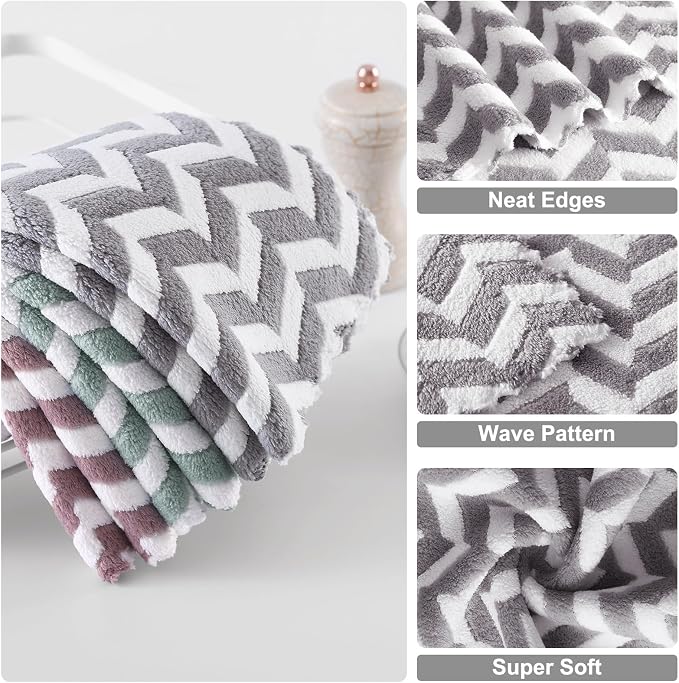Homaxy 12 Pack Kitchen Dish Cloths, Ultra Soft and Absorbent Dish Towels, Reusable Fast Drying Microfiber Cleaning Cloth, Irregular Waves Coral Velvet No-lint Cleaning Rags, 10 x 10 inches, Grey